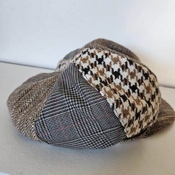 Vtg Cappelli Womens Wool Blend Newsboy Hat Houndstooth Chevron Acadamia - Picture 4 of 10